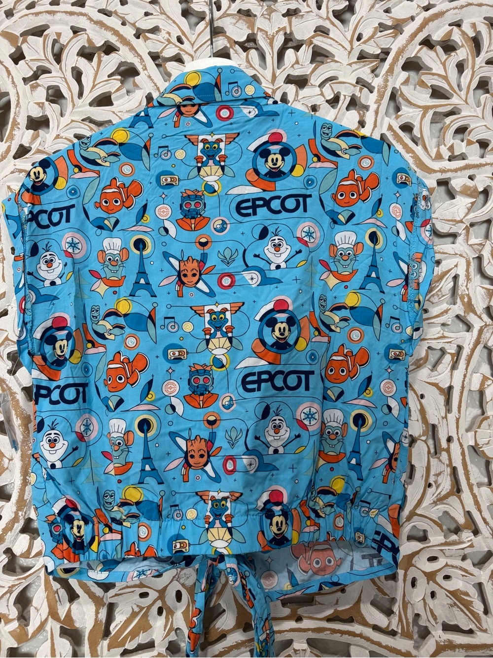 Disney EPCOT Blue Women's Tie Front Button-Up Shirt - Picture 2 of 3